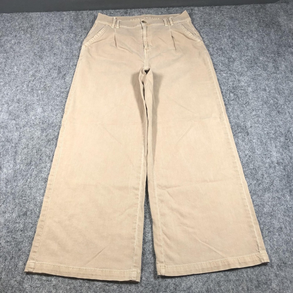 American Eagle Chino Pants Womens 10 Beige Super High Rise Wide Leg Stretch